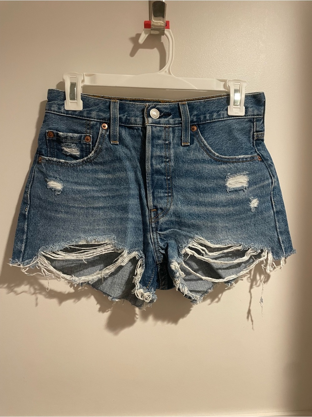 Levi's Ripped High-Rise Denim Shorts - Blue